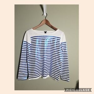 J. Crew blue and white shiny stripes size XS NWT